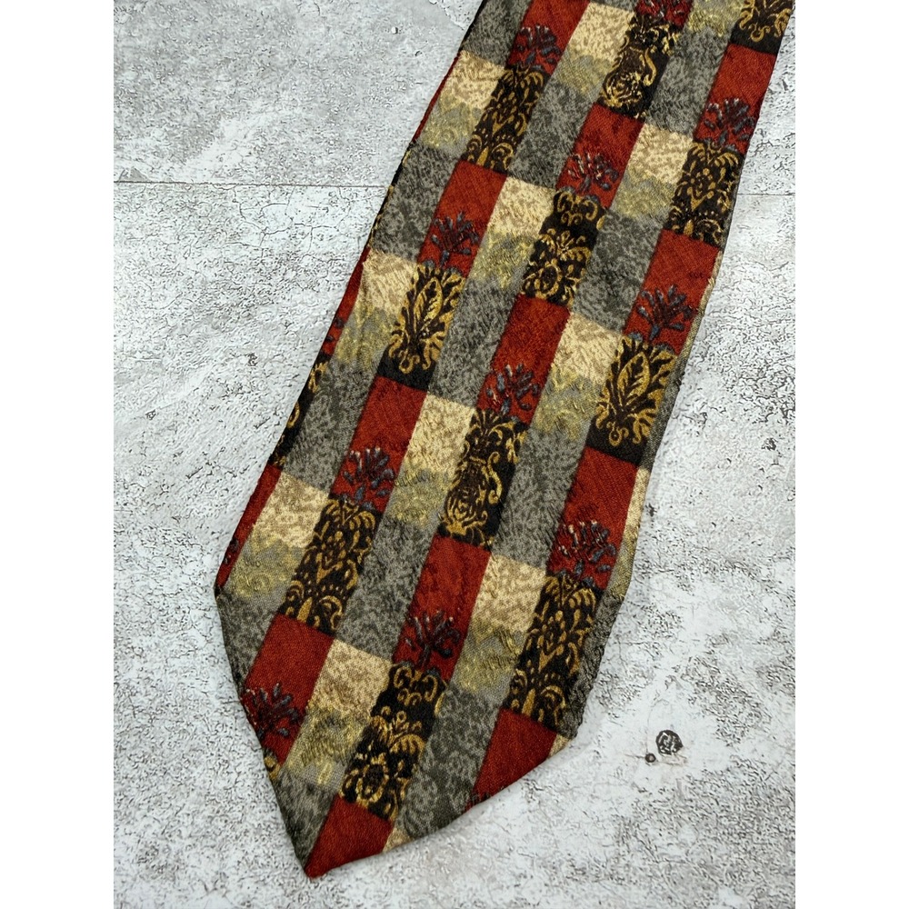 Ermenegildo Zegna Silk Tie Mens OS‎ Red Geometric Medallion Jacquard